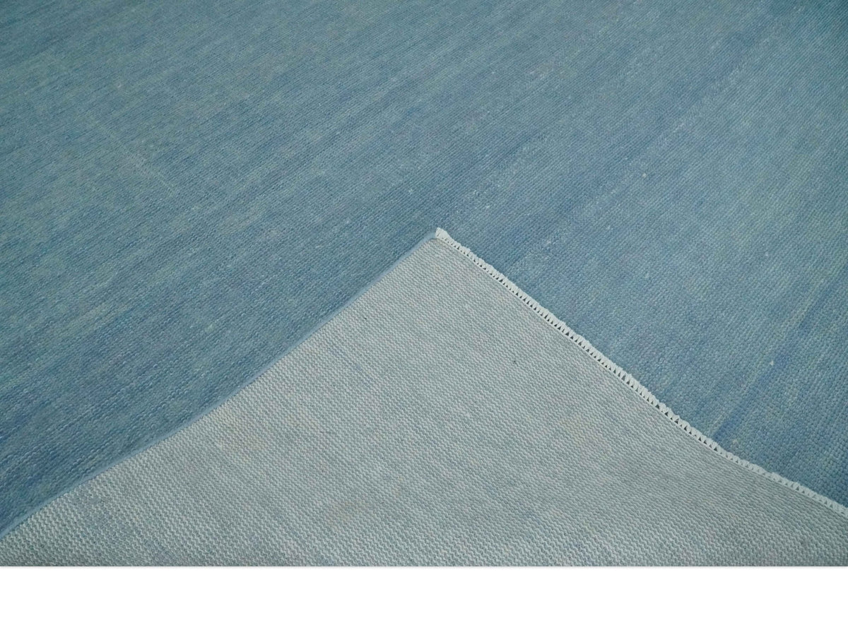 Blue Hand Knotted Wool Area Rug - Modern Minimalist Low Pile, photo 8 of 13