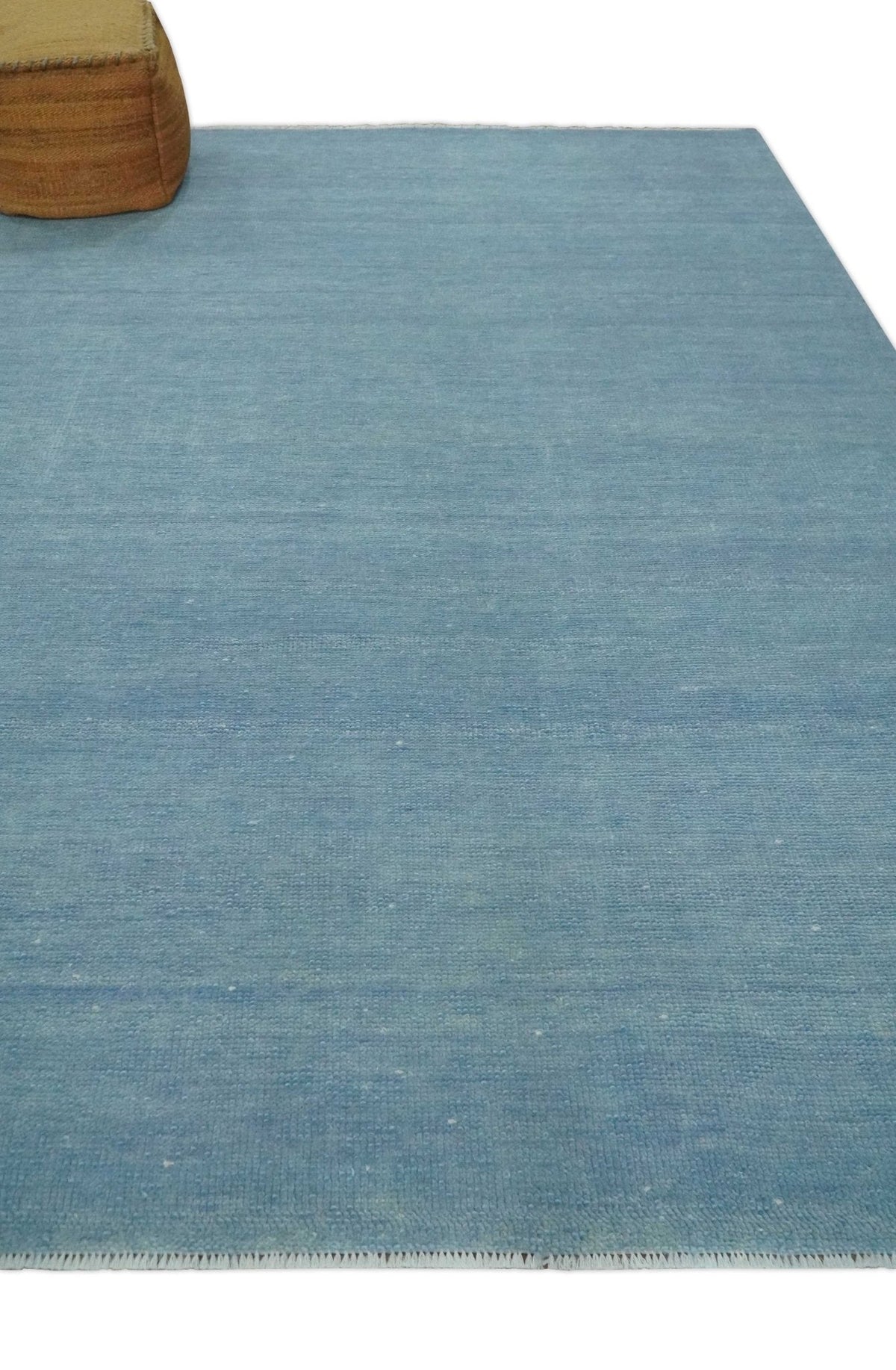 Blue Hand Knotted Wool Area Rug - Modern Minimalist Low Pile, photo 4 of 13