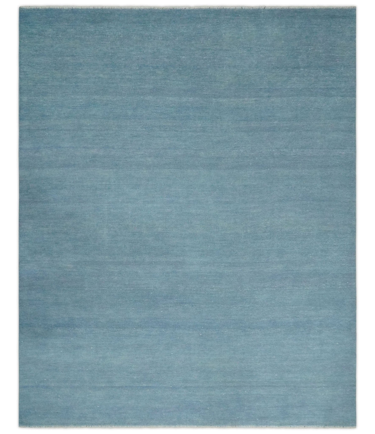 Blue Hand Knotted Wool Area Rug - Modern Minimalist Low Pile