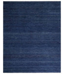Solid Plane Navy Blue Hand knotted Modern 8x10 wool Area Rug