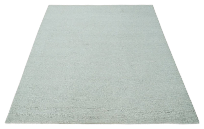Solid plane Silver Hand Knotted 8x10 Wool Area Rug