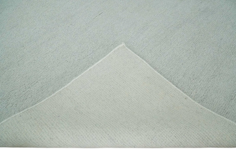 Solid plane Silver Hand Knotted 8x10 Wool Area Rug