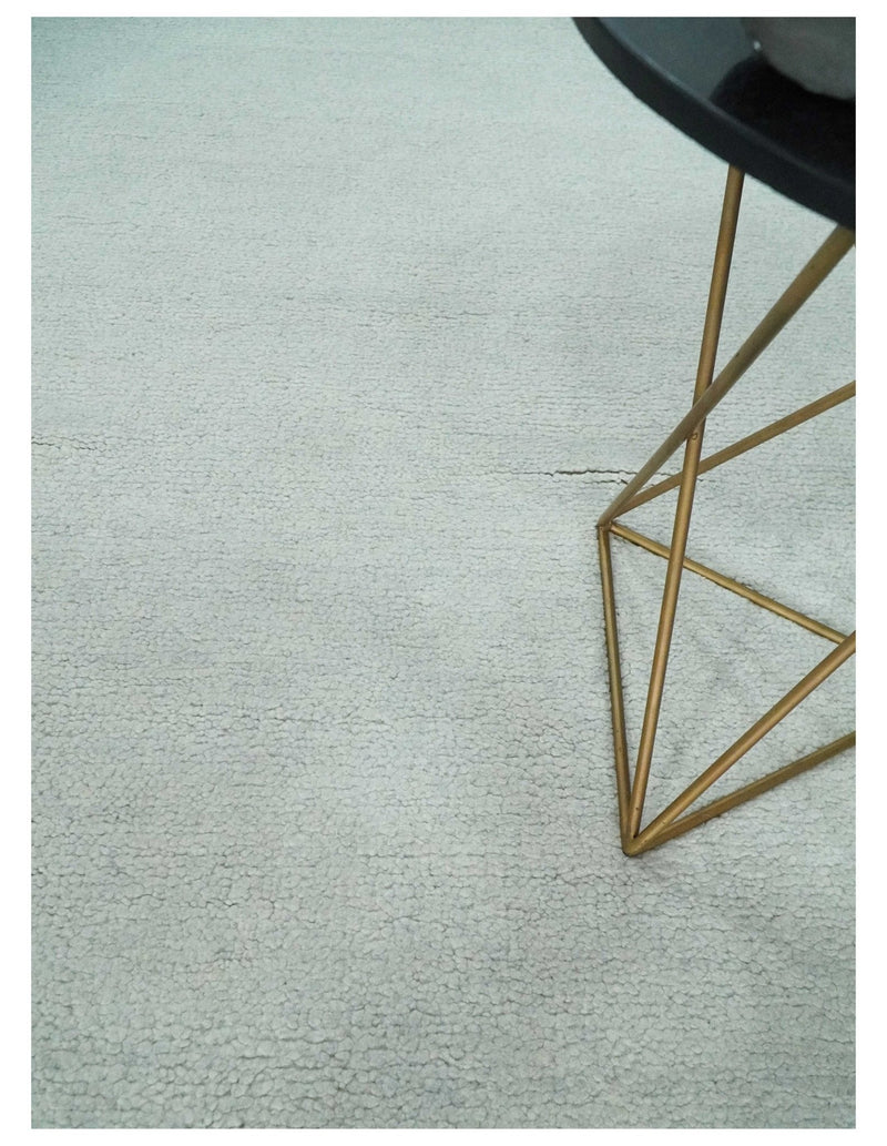 Solid plane Silver Hand Knotted 8x10 Wool Area Rug