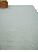 Solid plane Silver Hand Knotted 8x10 Wool Area Rug