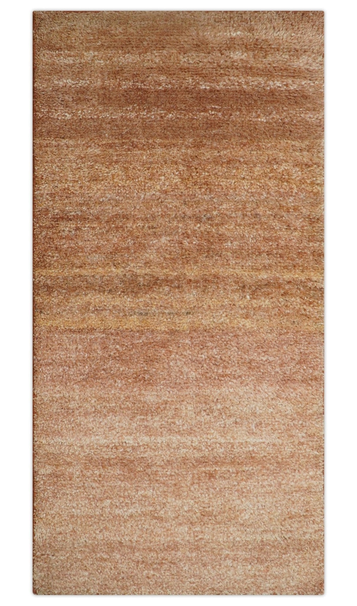Solid Rust Wool Hand Knotted Area Rug Contemporary Custom Made