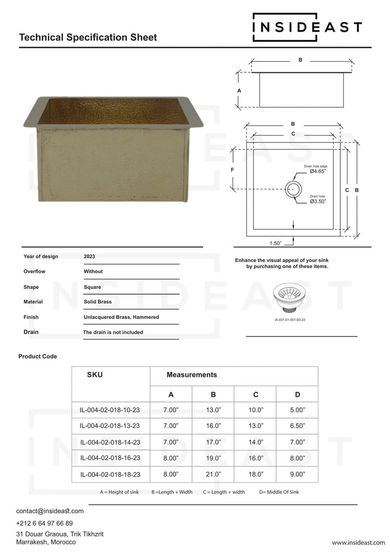 Solid Unlacquered Brass Undermount Hammered Sink, Kitchen Bar Sink, Island Sink, Outdoor Sink