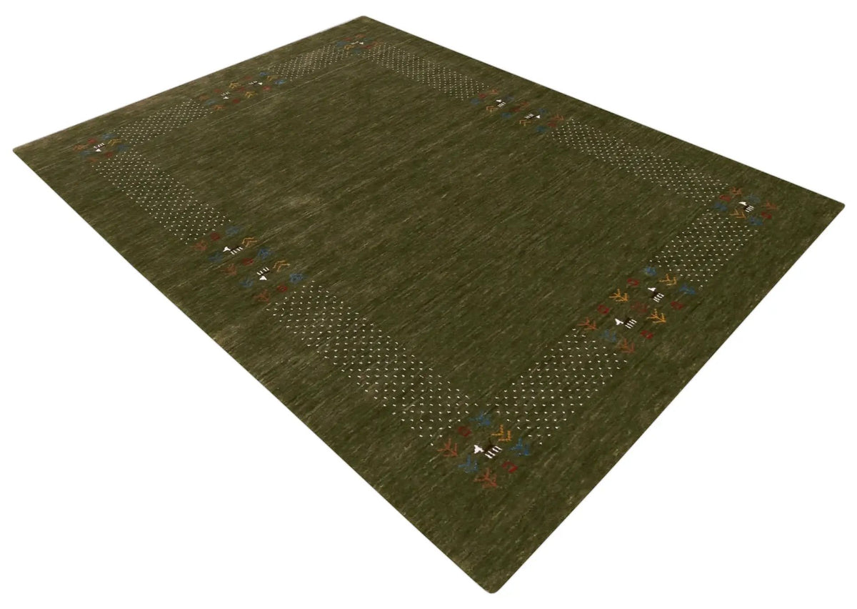 Hand Loomed Wool Area Rug - Solid Center with Decorative Border, photo 4 of 12