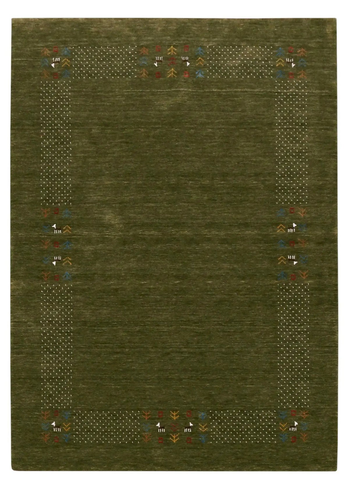 Hand Loomed Wool Area Rug - Solid Center with Decorative Border