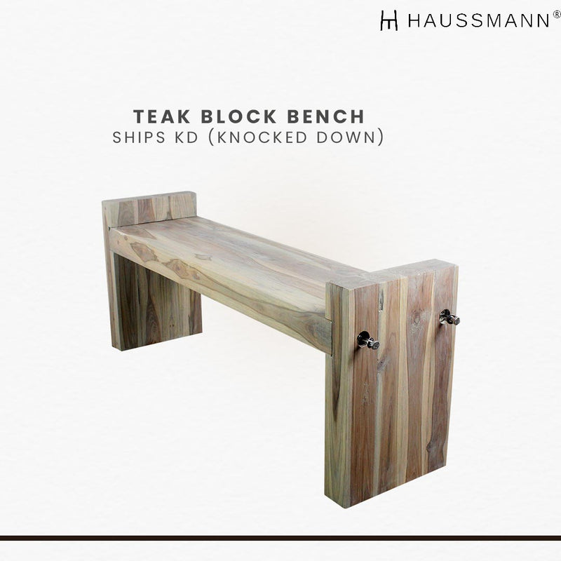 Haussmann® Teak Block Bench 48 x 12 x 19 inch High KD Grey Oil