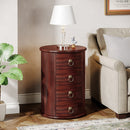Wood End Table, Round Side Table With 4 Drawers(No Assembly Required)
