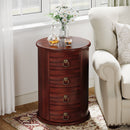 Wood End Table, Round Side Table With 4 Drawers(No Assembly Required)