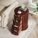 Wood End Table, Round Side Table With 4 Drawers(No Assembly Required)