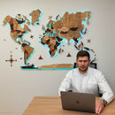 3D Solid Wooden World Map