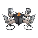 Sophia & William Outdoor Gas Fire Pit Table Set W/ Cushioned Swivel Dining Chairs, 5PCS (SAK63872)