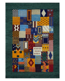Multicolor Loop Cut Wool Area Rug 5x7 - Modern Geometric Design