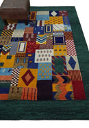 Multicolor Loop Cut Wool Area Rug 5x7 - Modern Geometric Design