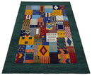 Multicolor Loop Cut Wool Area Rug 5x7 - Modern Geometric Design