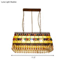 GobekUsa Southeast Asian Crystal Drop Rectangle Living Room Pendant Light with 3 Yellow Island Heads