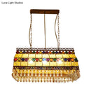 GobekUsa Southeast Asian Crystal Drop Rectangle Living Room Pendant Light with 3 Yellow Island Heads