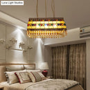 GobekUsa Southeast Asian Crystal Drop Rectangle Living Room Pendant Light with 3 Yellow Island Heads