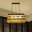GobekUsa Southeast Asian Crystal Drop Rectangle Living Room Pendant Light with 3 Yellow Island Heads