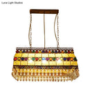 GobekUsa Southeast Asian Crystal Drop Rectangle Living Room Pendant Light with 3 Yellow Island Heads