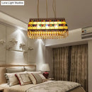 GobekUsa Southeast Asian Crystal Drop Rectangle Living Room Pendant Light with 3 Yellow Island Heads