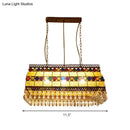GobekUsa Southeast Asian Crystal Drop Rectangle Living Room Pendant Light with 3 Yellow Island Heads
