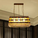 GobekUsa Southeast Asian Crystal Drop Rectangle Living Room Pendant Light with 3 Yellow Island Heads