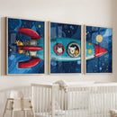 Outer Space Kids Wall Art. Rocket and Stars Nursery Prints by Wall Art Set