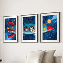 Outer Space Kids Wall Art. Rocket and Stars Nursery Prints by Wall Art Set