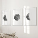 Moon Phases Set of 3 Prints. Black and White Lunar Cycle by Wall Art Set