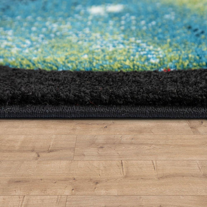 Space Kids Area Rug with colorful Planet Earth and Stars Universe in Black