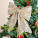 Sparkling gold & white diamond bow pendant holiday tree decor living room by Decorbites
