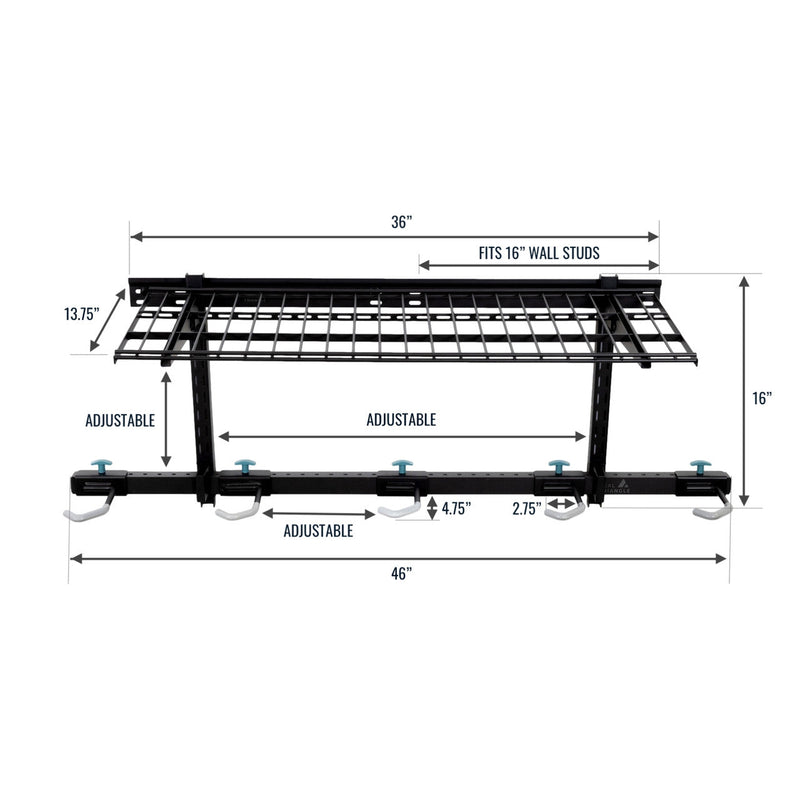 G-Bike Wire Shelf | Adjustable Wall Storage System | Holds 5 Bikes, dimensions drawing
