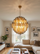 Spherical Murano Poliedri Amber Transparent Glass Chandelier
