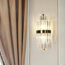 GobekUsa Spool Wall Sconce Light - Modern Faceted Clear Crystal Prism - 2 Lights - Brass Finish