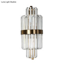 GobekUsa Spool Wall Sconce Light - Modern Faceted Clear Crystal Prism - 2 Lights - Brass Finish