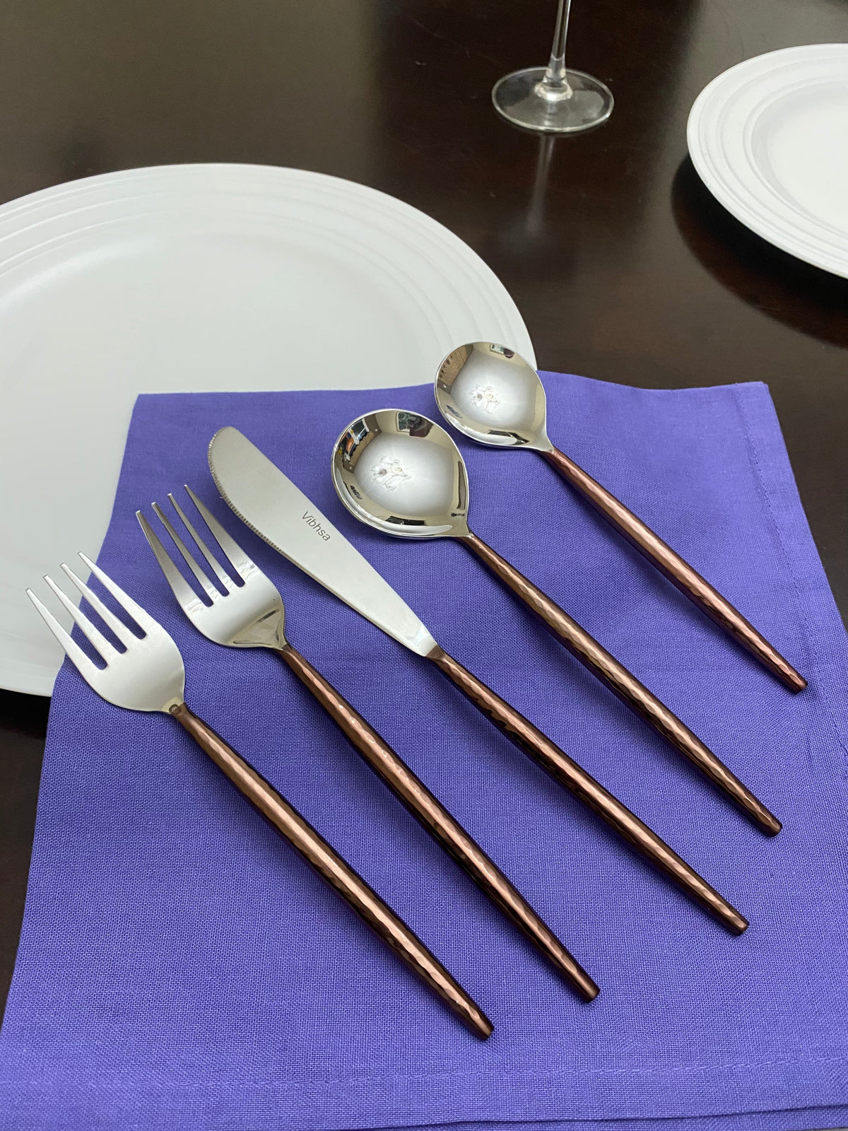 Hammered Stainless Steel Flatware 20-PC Set-Brown, photo 4 of 5