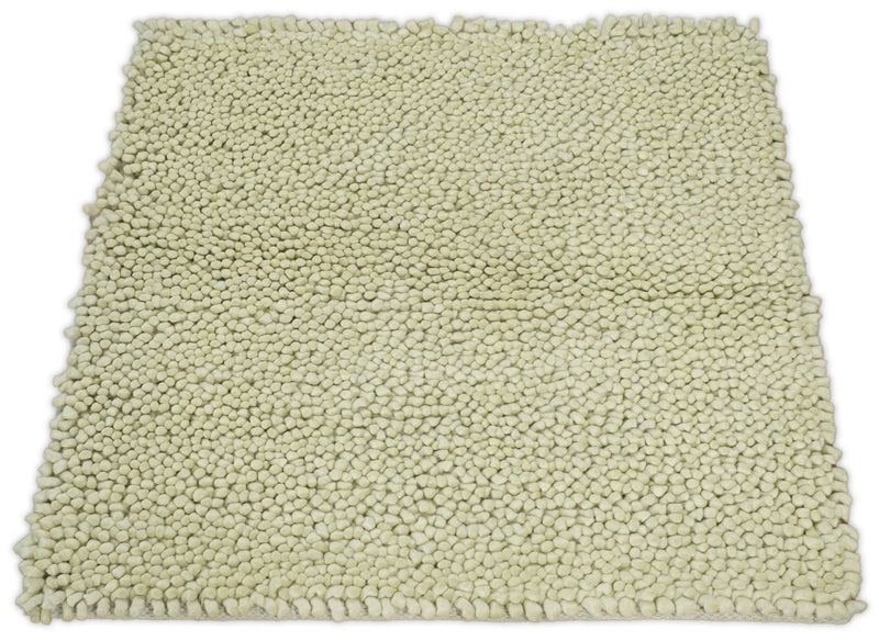 Square 3x3 Beige Wool Shag Handmade Felted Rug | SHA1