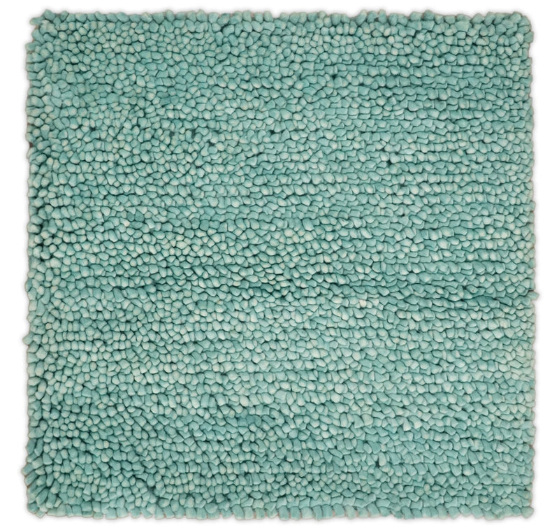 Square 3x3 Blue Wool Shag Handmade Felted Rug | SHA2