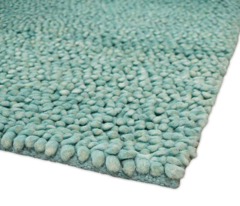 Square 3x3 Blue Wool Shag Handmade Felted Rug | SHA2