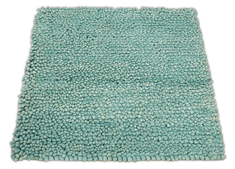 Square 3x3 Blue Wool Shag Handmade Felted Rug | SHA2