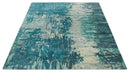 Modern Abstract Wool Area Rug 9x9 - Teal Silver Beige Hand Tufted