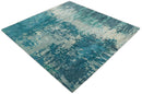 Modern Abstract Wool Area Rug 9x9 - Teal Silver Beige Hand Tufted