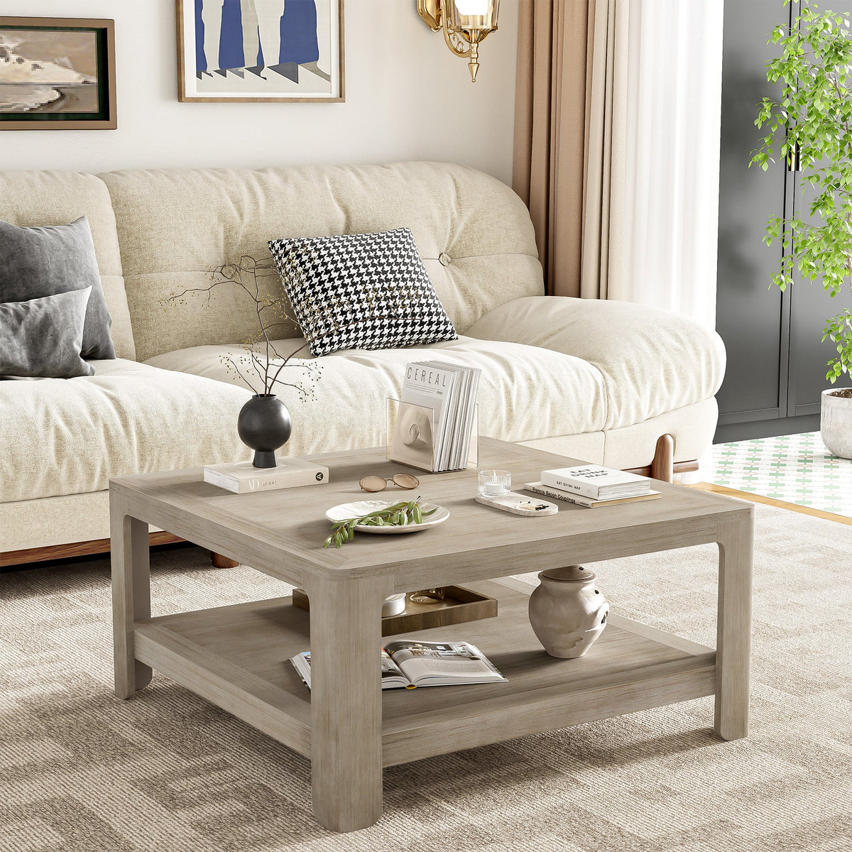 Square Coffee Table with Storage - Light Ash
