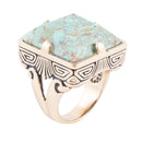 Square Statement Blue Turquoise Golden Ring