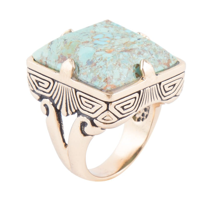 Square Statement Blue Turquoise Golden Ring