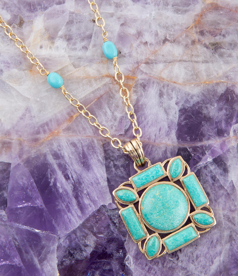 Squared Up Green Turquoise Pendant Necklace