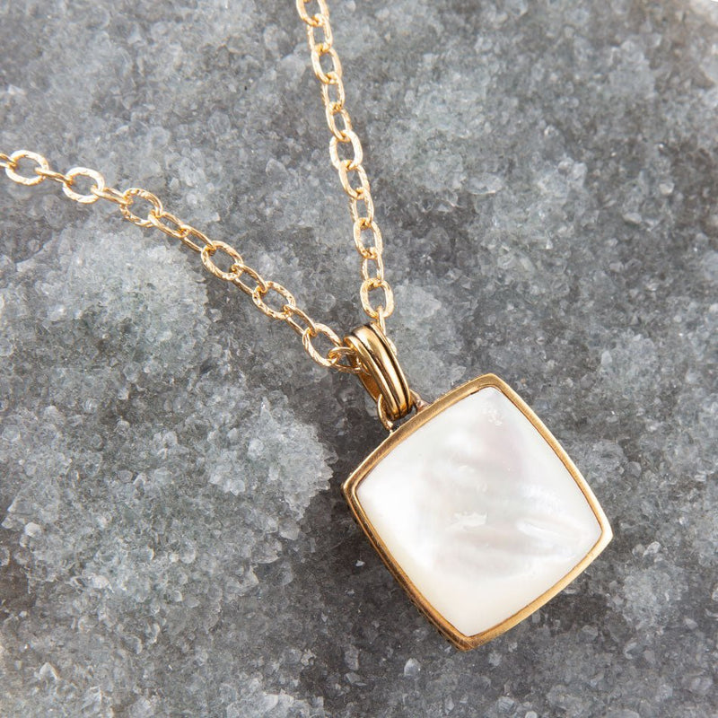 Squared Up White Mother of Pearl Golden Pendant Necklace